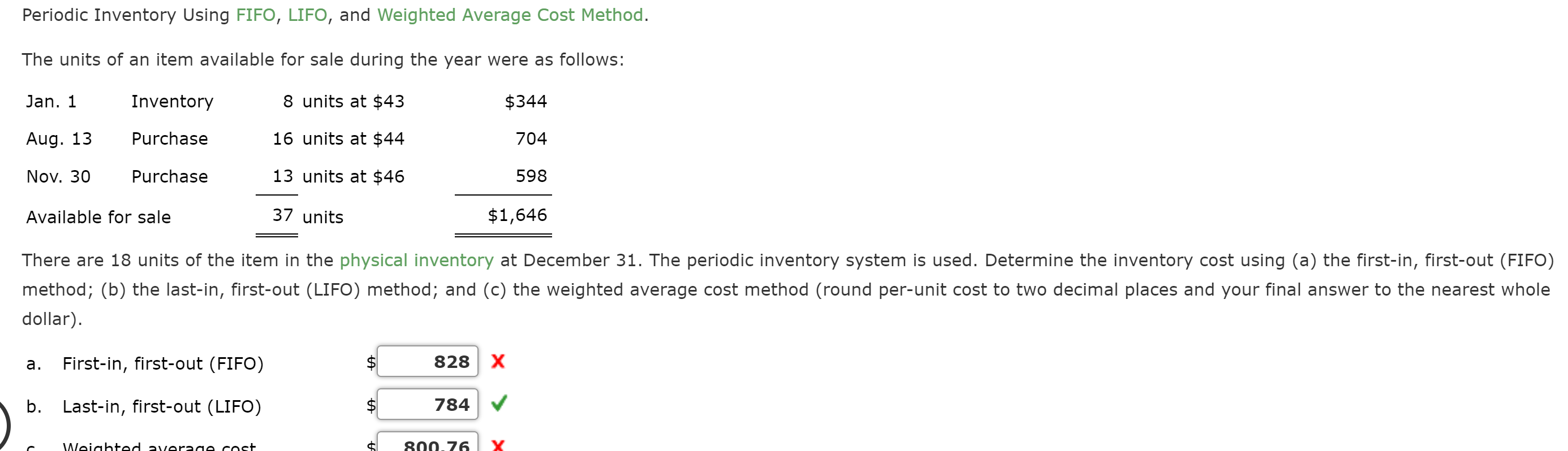 Solved Periodic Inventory Using Fifo Lifo And Weighted