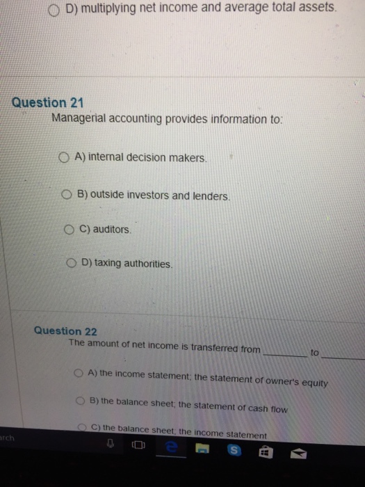 Solved Managerial accounting provides information to: A) | Chegg.com