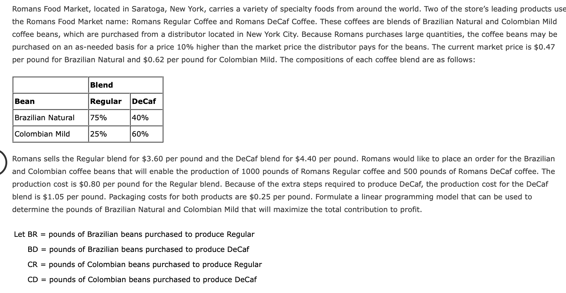 Solved Romans Food Market, located in Saratoga, New York,