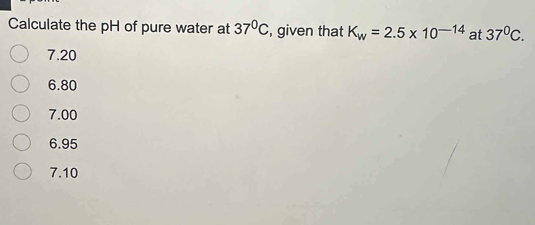 Solved Calculate the pH of pure water at 37∘C, given that