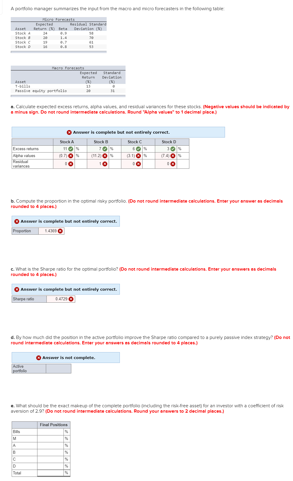Solved A portfolio manager summarizes the input from the | Chegg.com