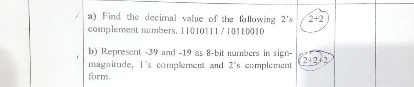 Solved a) Find the decimal value of the following 2's | Chegg.com