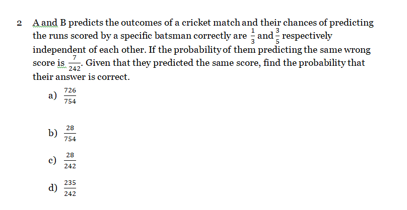 Question2 ﻿: A And B Predicts The Outcomes Of A | Chegg.com