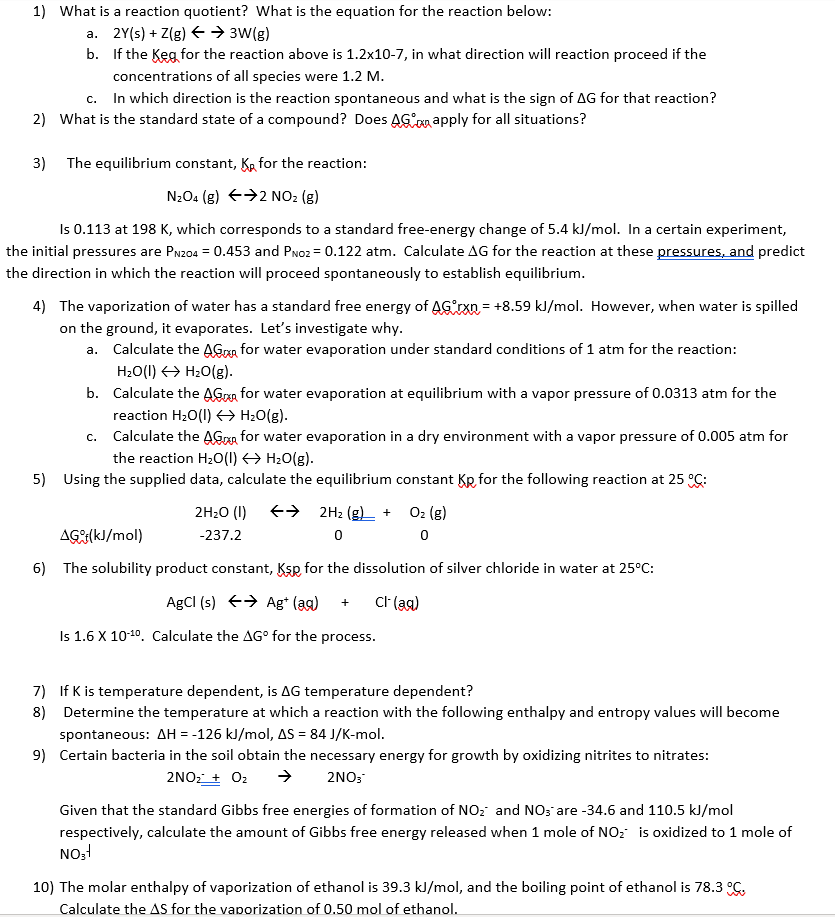 Solved 1) What is a reaction quotient? What is the equation | Chegg.com