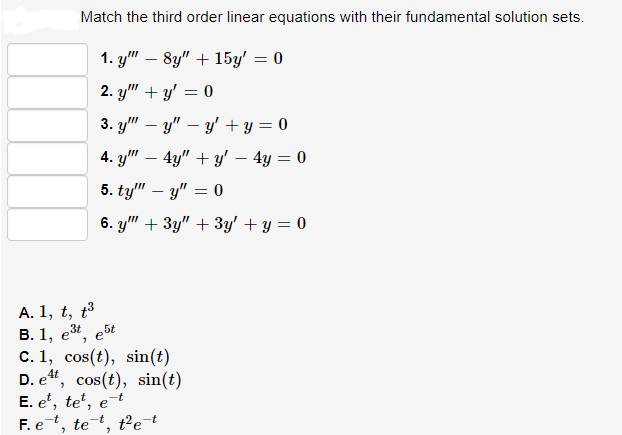 Solved Match the third order linear equations with their | Chegg.com