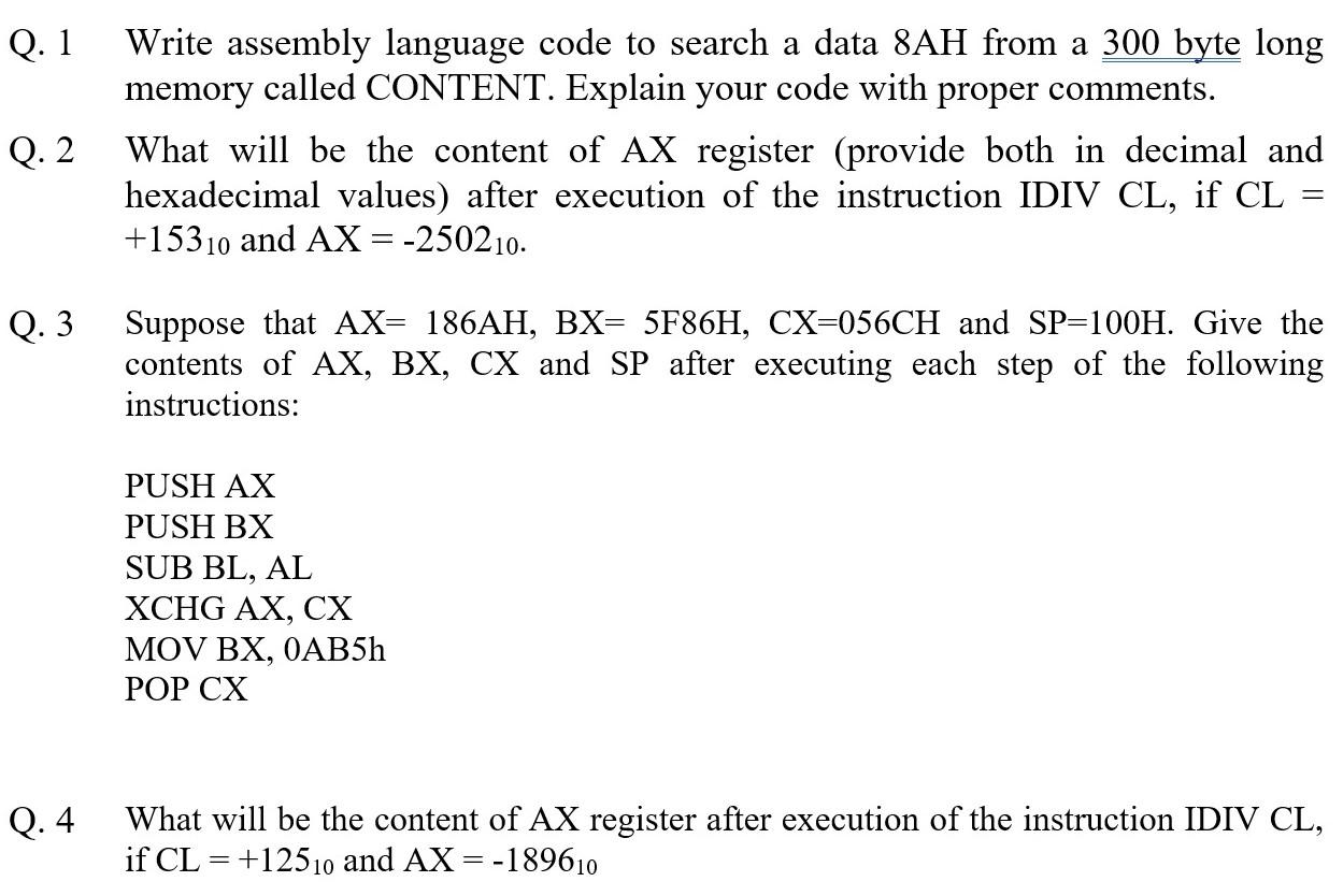 Solved Q. 1 Write assembly language code to search a data | Chegg.com