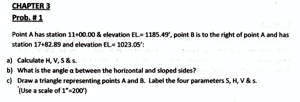 Solved CHAPTER 3 Prob. #1 Point A has station 11+00.00 & | Chegg.com
