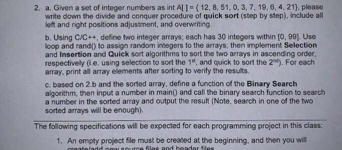 Solved 2. a. Given a set of integer numbers as int A[ ] = { | Chegg.com
