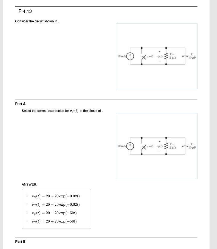 Solved P 4.13 Consider the circuit shown in. R= 10 mA - -0 | Chegg.com