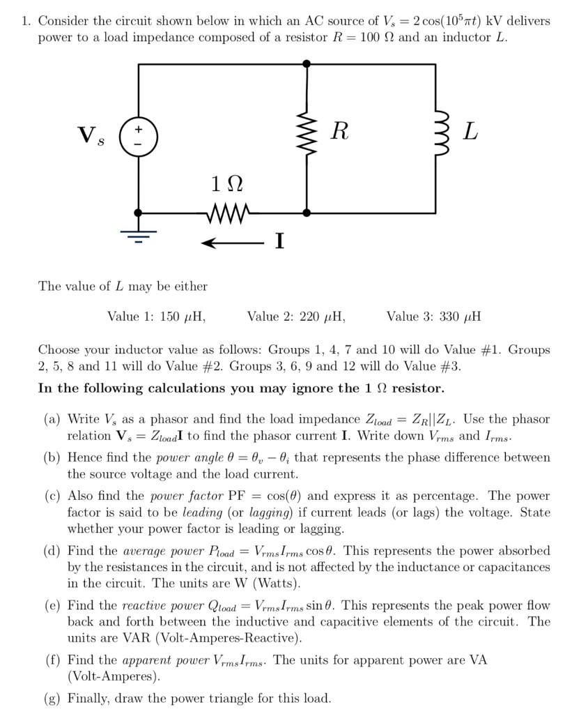 Solved 1. Consider the circuit shown below in which an AC | Chegg.com