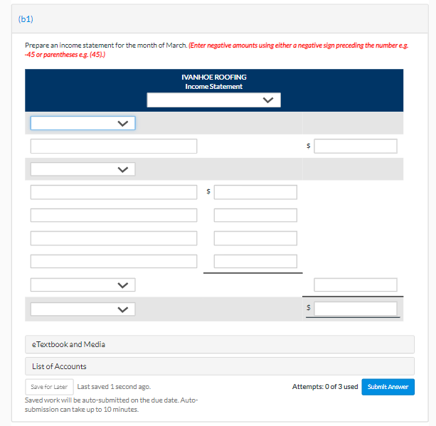 Solved Ivanhoe Roofing Worksheet For the Month Ended March | Chegg.com
