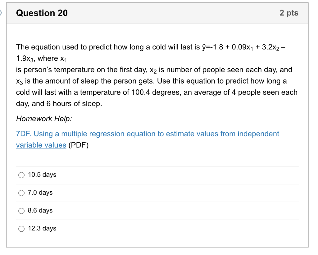 Solved question 20 2 pts the equation used to predict how chegg