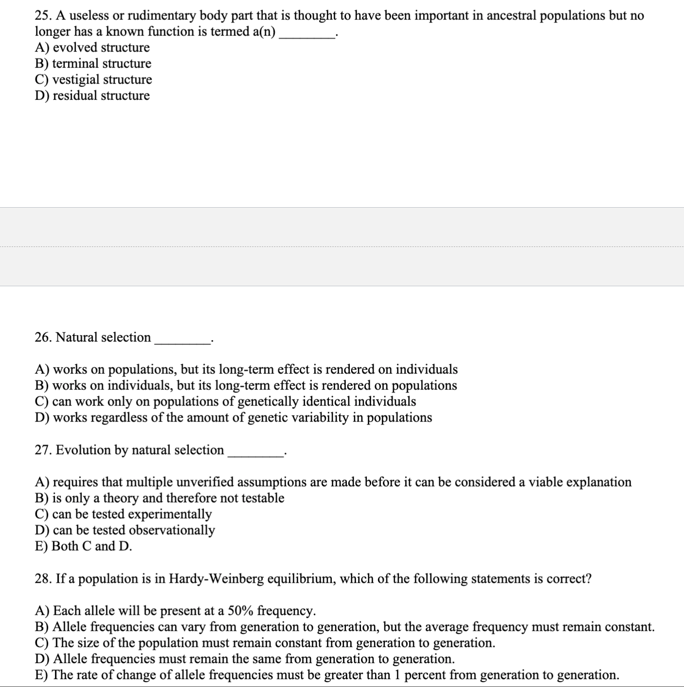 Solved 25. A useless or rudimentary body part that is | Chegg.com