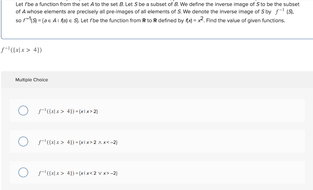 Solved Let f be a function from the set A to the set B. Let | Chegg.com
