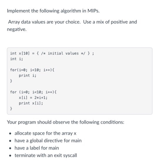 Solved Use Mips assembly language for the program. Initial | Chegg.com