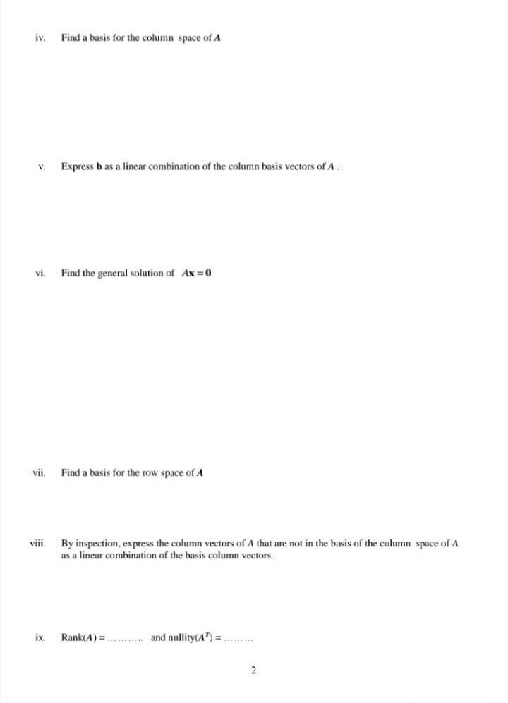 Solved Question 2 1 2 0 27 Let A = 3 6 1 and b= 1 5 10 15 i. | Chegg.com