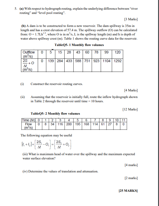 Solved 5. (a) With respect to hydrograph routing, explain | Chegg.com