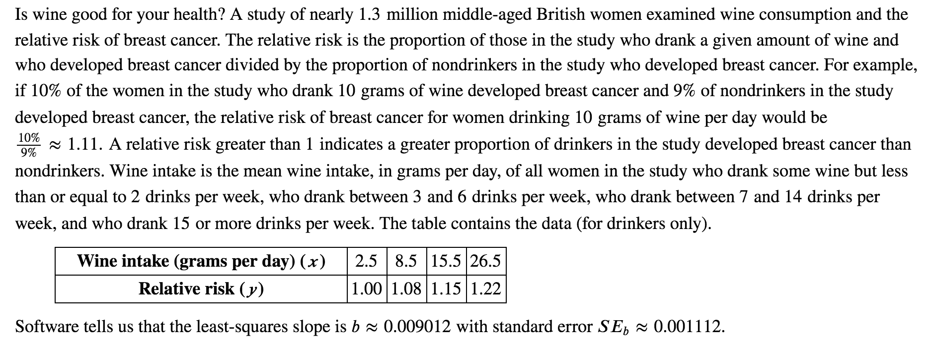 Solved Is wine good for your health? A study of nearly 1.3 | Chegg.com