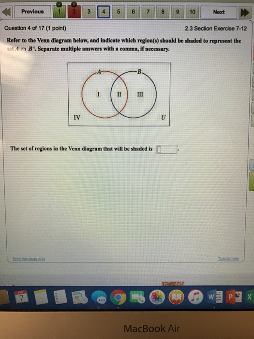 Solved Refer to the Venn diagram below, and indicate which | Chegg.com