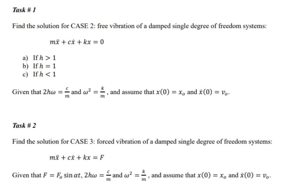 Solved Find the solution for CASE 2: free vibration of a | Chegg.com