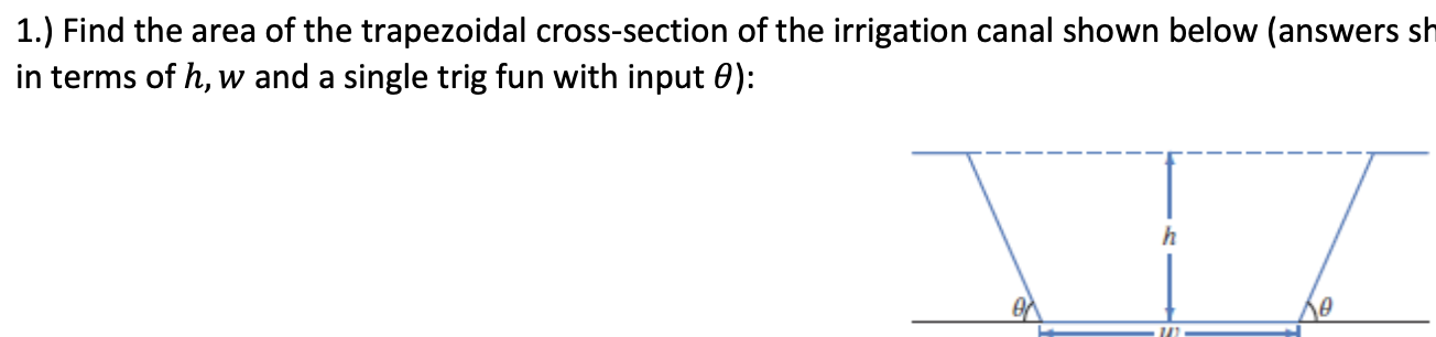 Solved 1.) Find the area of the trapezoidal cross-section of | Chegg.com