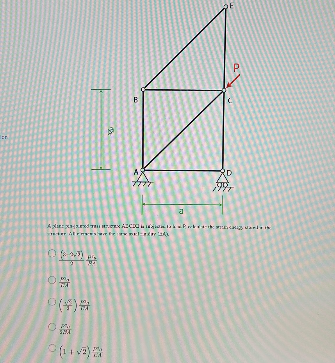 Solved A Plane Pin Jointed Truss Structure Abcde Is