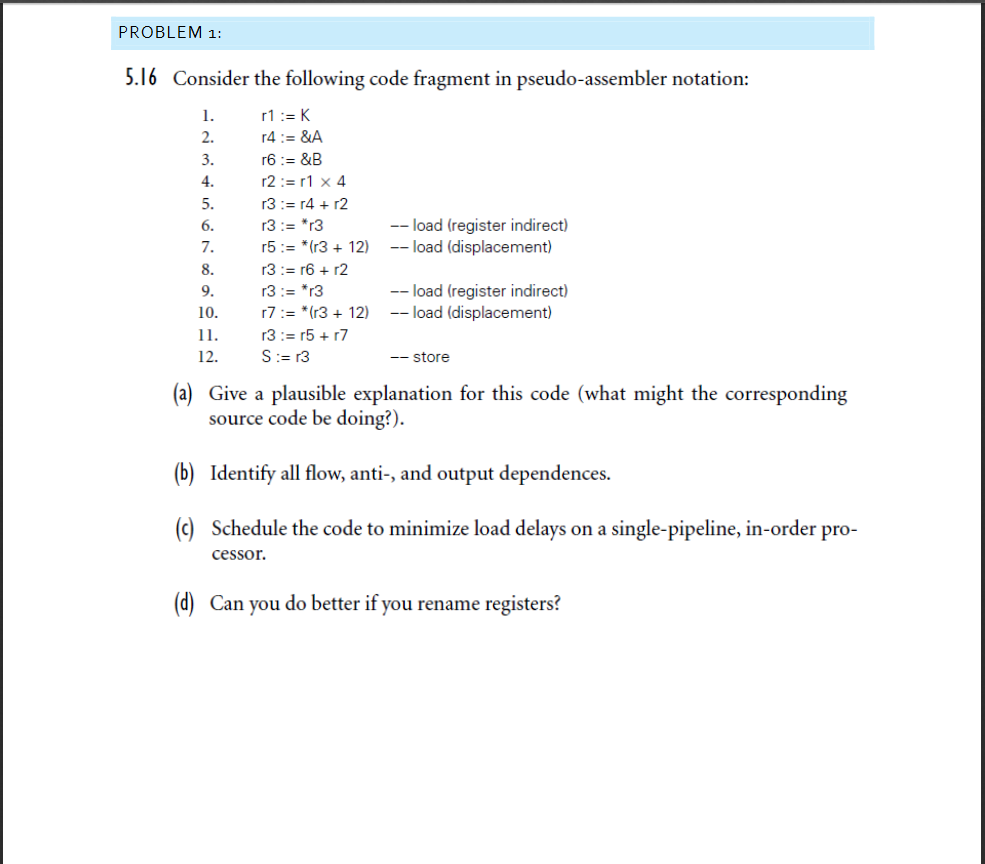 Solved PROBLEM 1: 5.16 Consider the following code fragment | Chegg.com