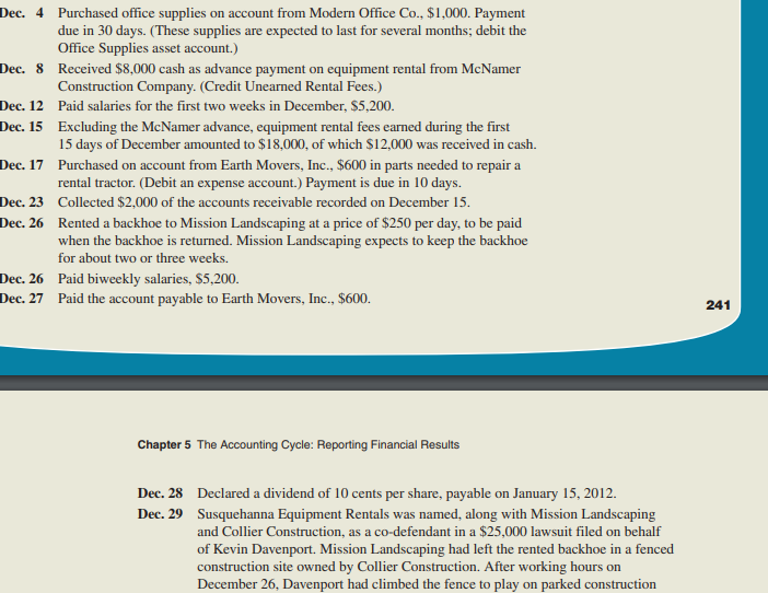 ec. 4 Purchased office supplies on account from
