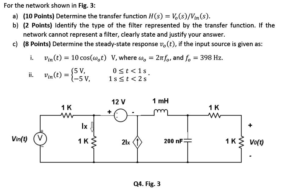 Solved For the network shown in Fig. 3: a) (10 Points) | Chegg.com