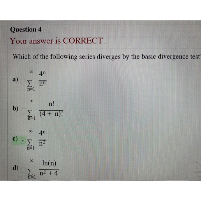 Solved Question 4Your answer is CORRECT.Which of the | Chegg.com