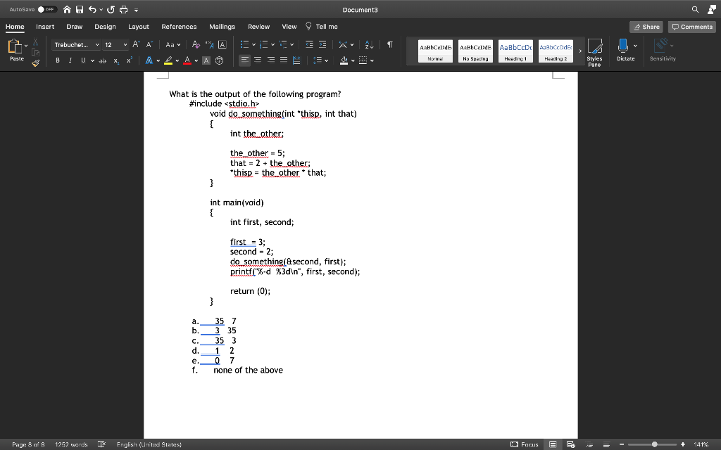 Solved AutoSave OFF OFF A SU Document3 A Home Insert Draw | Chegg.com