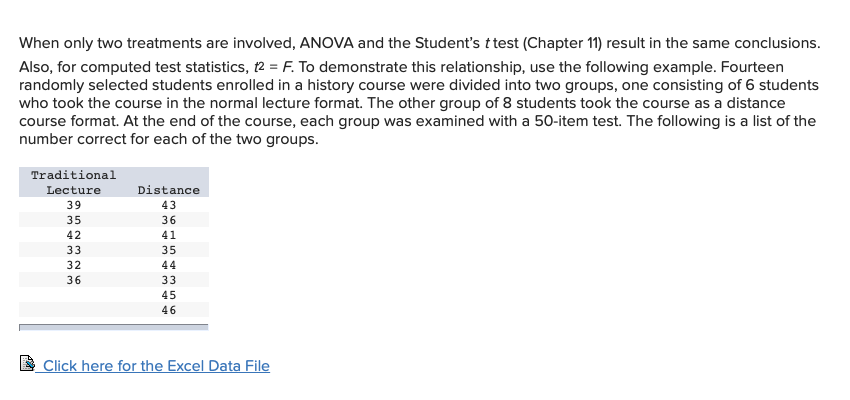 Solved When Only Two Treatments Are Involved Anova And The Chegg Com