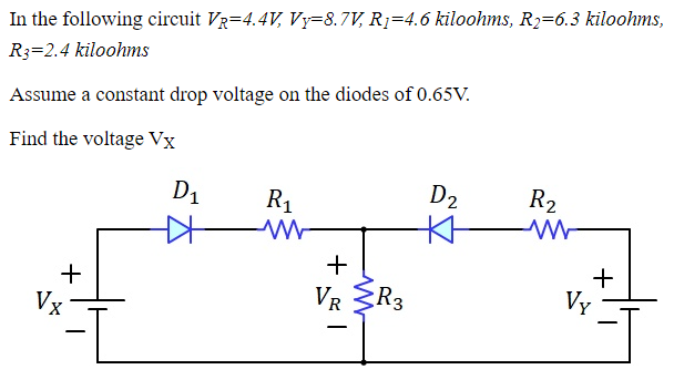 Solved In the following circuit Vr=4.4V, Vy=8.7V, R;=4.6 | Chegg.com