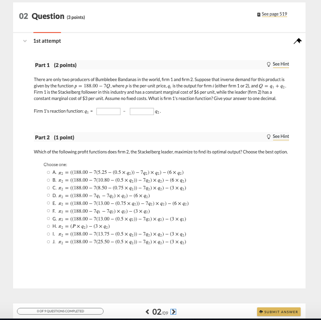 Solved 02 Question (3 points) See page 519 1st attempt Part | Chegg.com