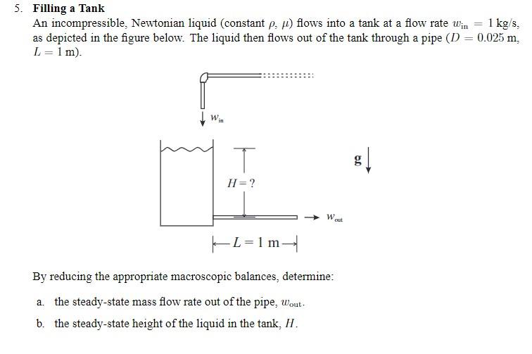 Solved 5. Filling a Tank An Newtonian liquid