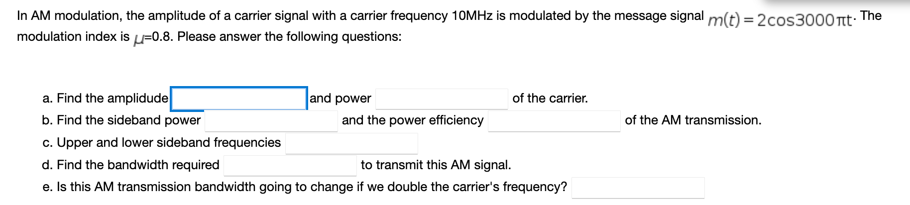 Solved The In AM modulation, the amplitude of a carrier | Chegg.com