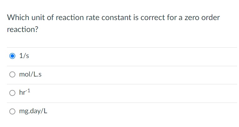 rate constant of zero order reaction has unit