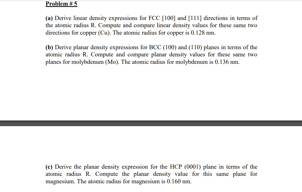 Solved (a) Derive Linear Density Expressions For FCC [100] | Chegg.com