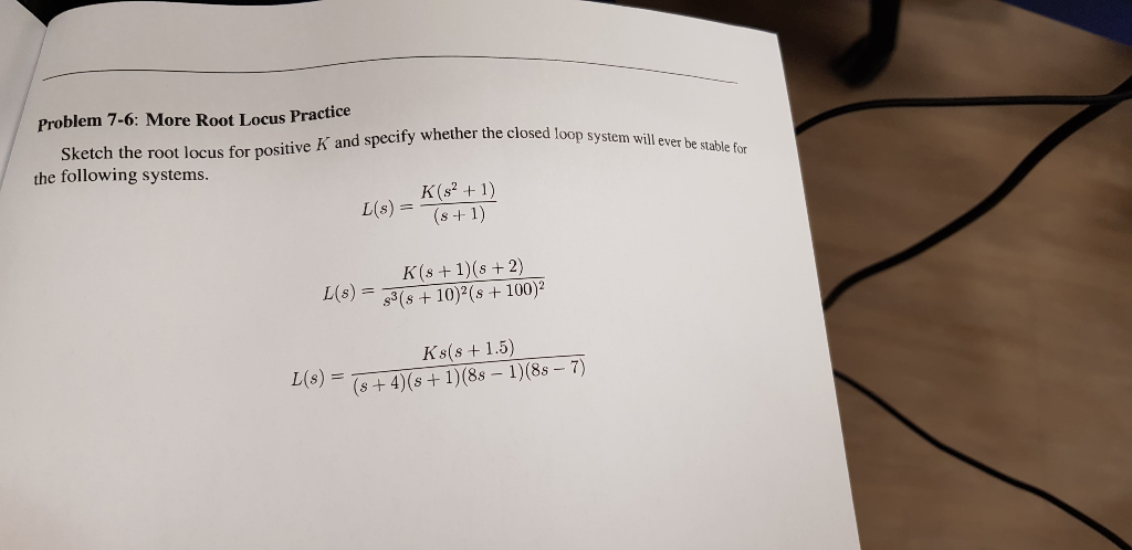 Solved Problem 7-6: More Root Locus Practice Sketch The Root | Chegg.com