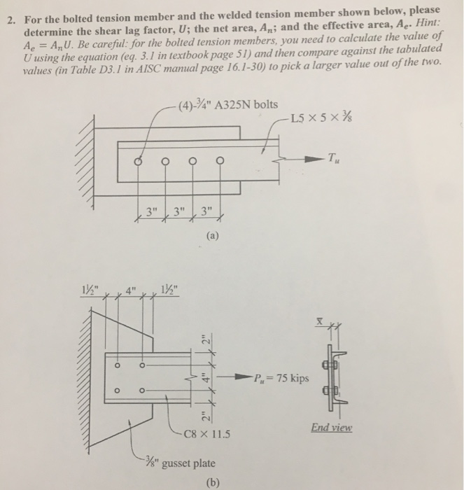 Solved 2. For the bolted tension member and the welded | Chegg.com