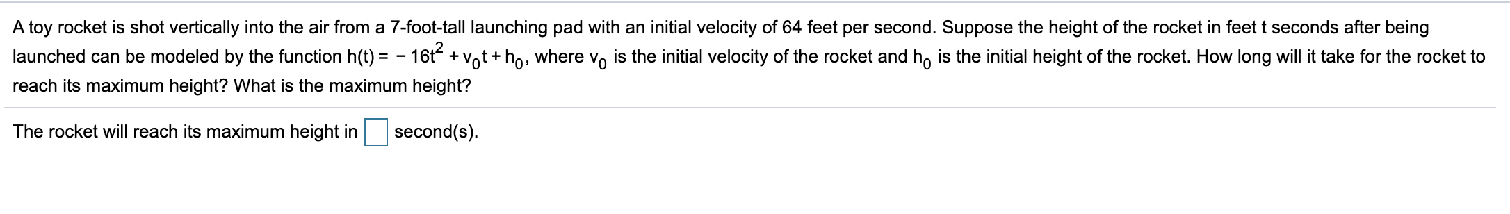 Solved A toy rocket is shot vertically into the air from a | Chegg.com