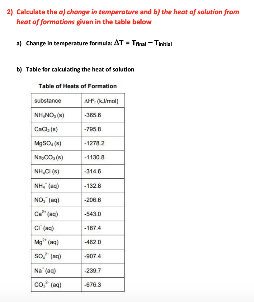 Solved 2) Calculate the a) change in temperature and b) the | Chegg.com