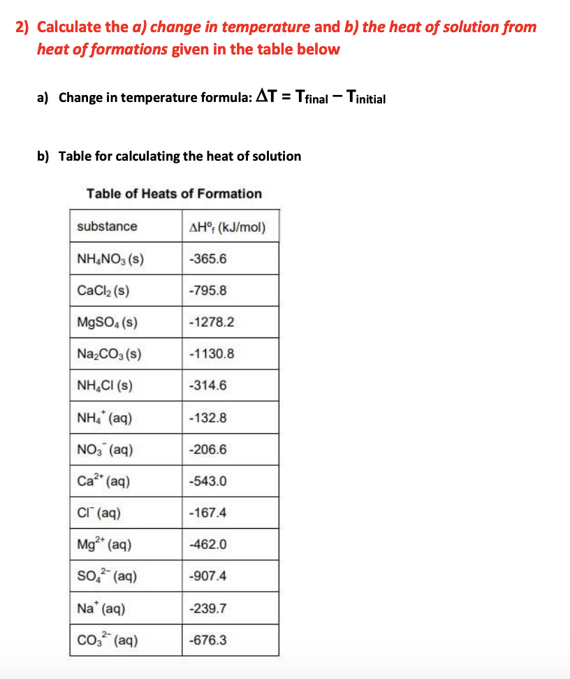 Solved 2) Calculate The A) Change In Temperature And B) The | Chegg.com