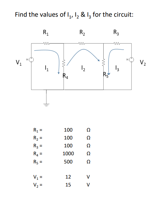 Solved Find the values of I1,I2&I3 for the circuit: | Chegg.com