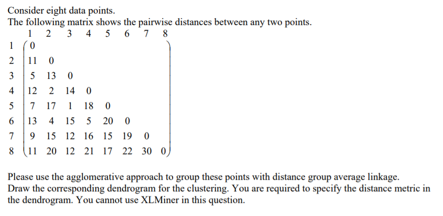 Consider eight data points. The following matrix | Chegg.com