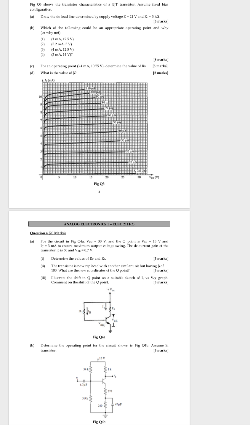 Solved Fig 3 shows the transistor characteristics of a BJT | Chegg.com