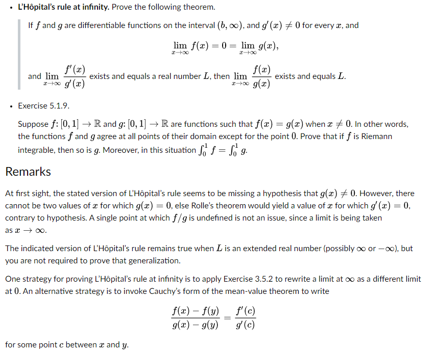 Solved - L'Hôpital's rule at infinity. Prove the following | Chegg.com