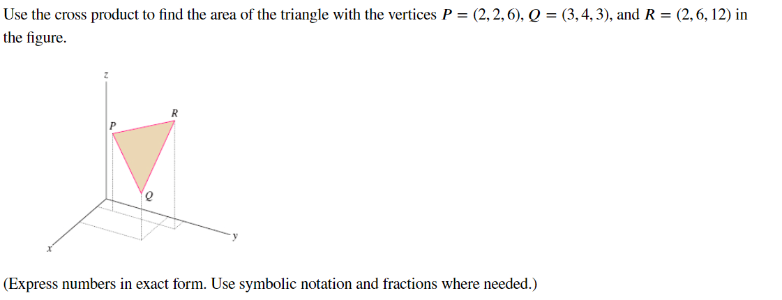 Solved Use the cross product to find the area of the | Chegg.com
