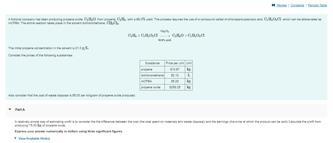 Solved C3H6+C7H5O3Cl96.0% yleld CH2Cl2C3H6O+C7H5O2Cl The | Chegg.com