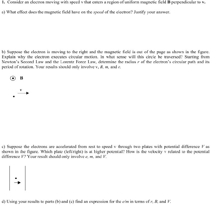 Solved 1. Consider an electron moving with speed v that | Chegg.com